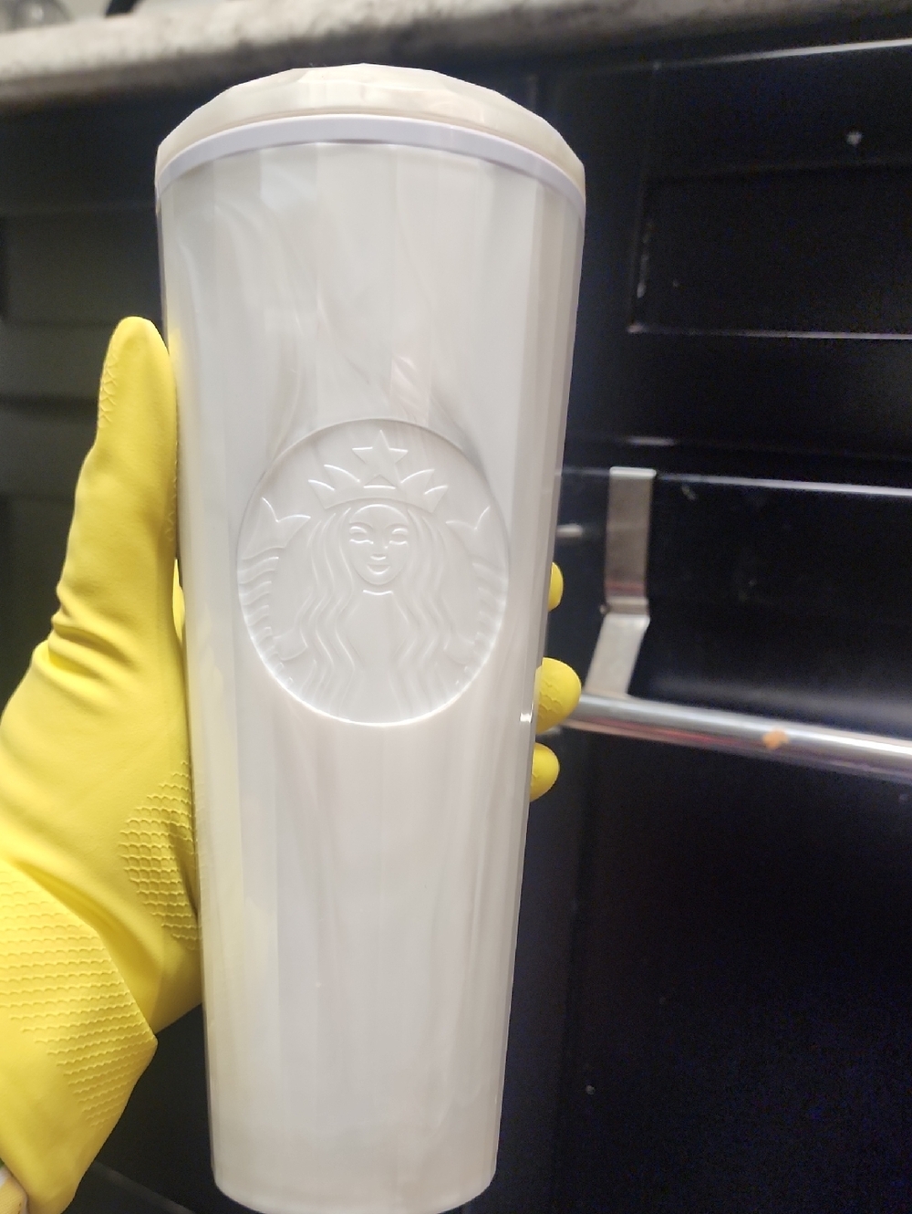 Starbucks White Embossed Siren Travel Tumbler